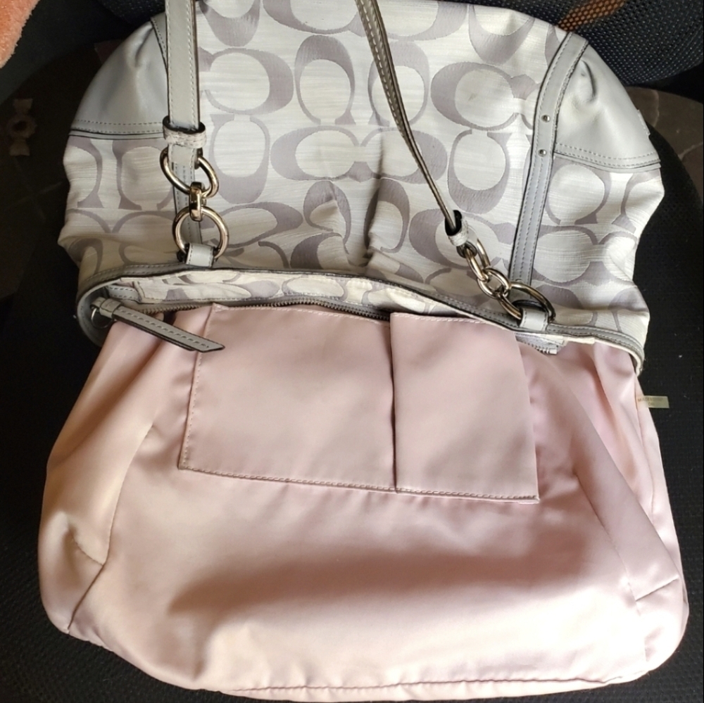 Coach Signature F21919 Alexandra Chain Canvas Leather Gray Shoulder Tote Bag Med - Picture 8 of 16